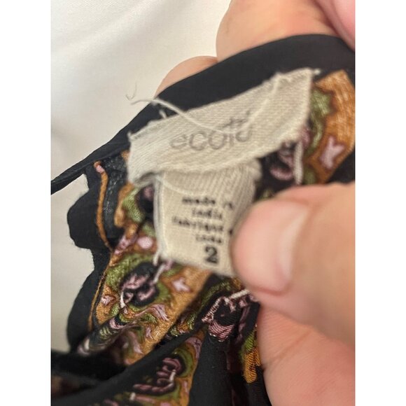 ecote long sleeve shirt blouse boho fringe floral black brown sheer tie READ - Picture 7 of 7